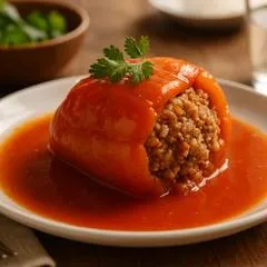 Фаршированный перец с мясом и рисом в томатном соусе