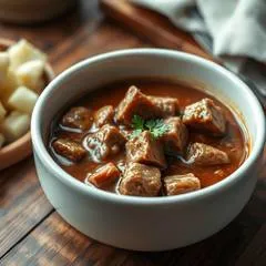 Гуляш из говядины с густой подливкой: рецепт как в садике