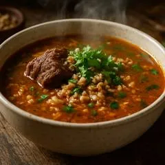 Суп харчо по-грузински с говядиной, рисом и орехами