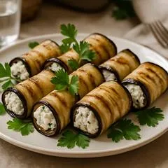 Рулетики из баклажанов с творожной начинкой и чесноком