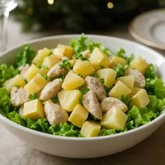 Салат с курицей, ананасом и сыром для праздничного ужина