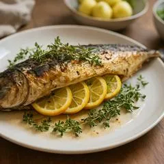 Запечённая скумбрия с лимоном и травами в духовке