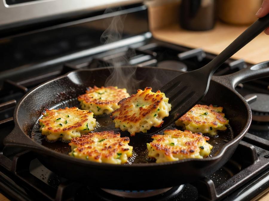 Оладьи жарятся на сковороде