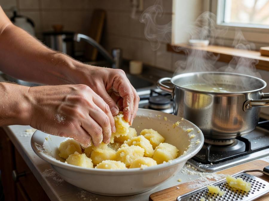Клёцки лепятся из картофельной массы