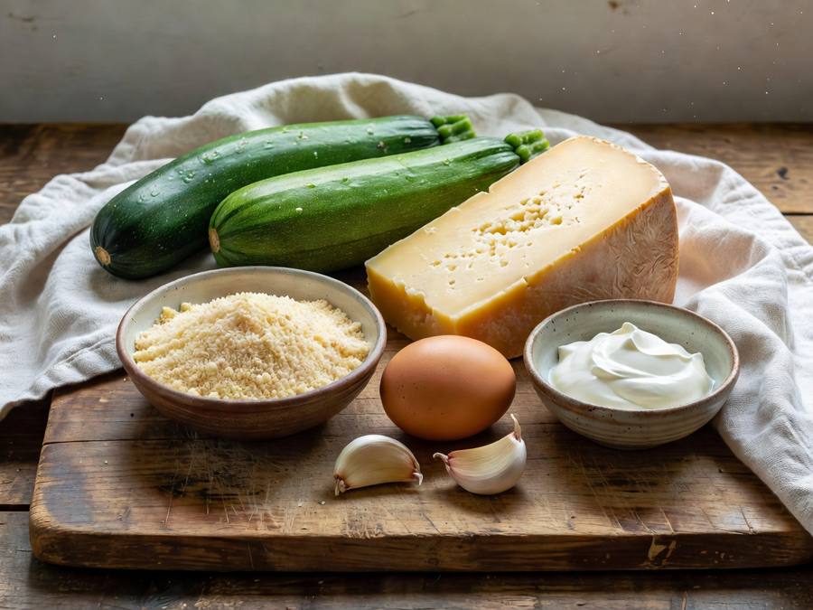 Цукини, сыр, яйца и сухари для палочек